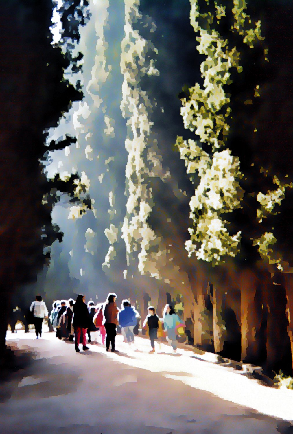 walking along the path at Alhambra in Spain - At the Alhambra - Techno-Impressionist Museum - Techno-Impressionism - art - beautiful - photo photography picture - by Tony Karp