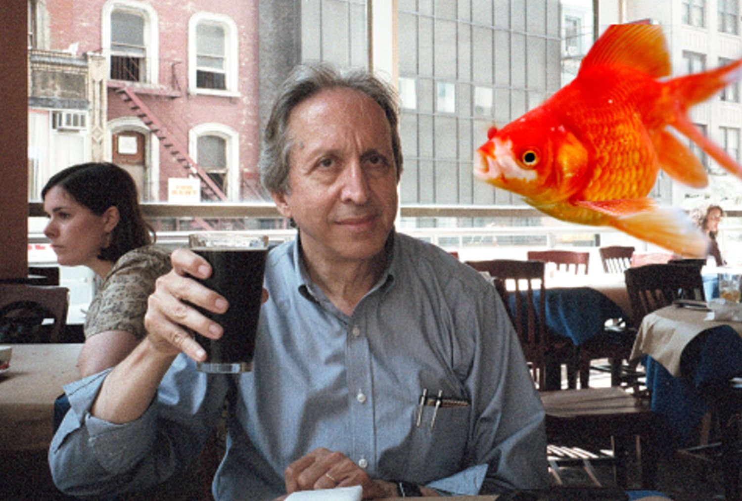 artist toasting his muse with gold fish - Tony Karp - Techno-Impressionist Museum - Techno-Impressionism - art - beautiful - photo photography picture - by Tony Karp